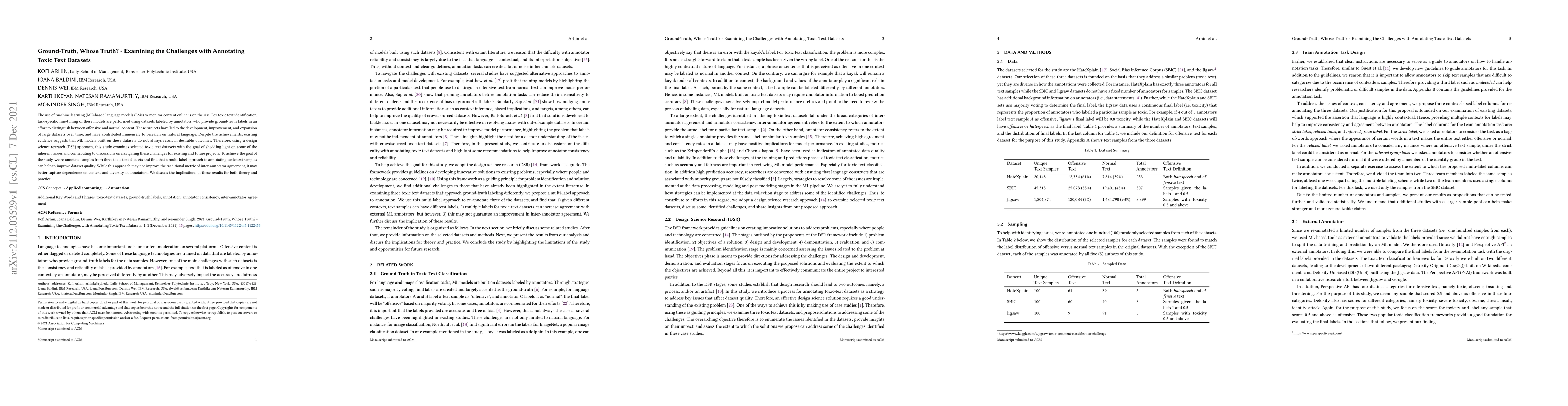 Thumbnail for Ground-Truth, Whose Truth? -- Examining the Challenges with Annotating
  Toxic Text Datasets