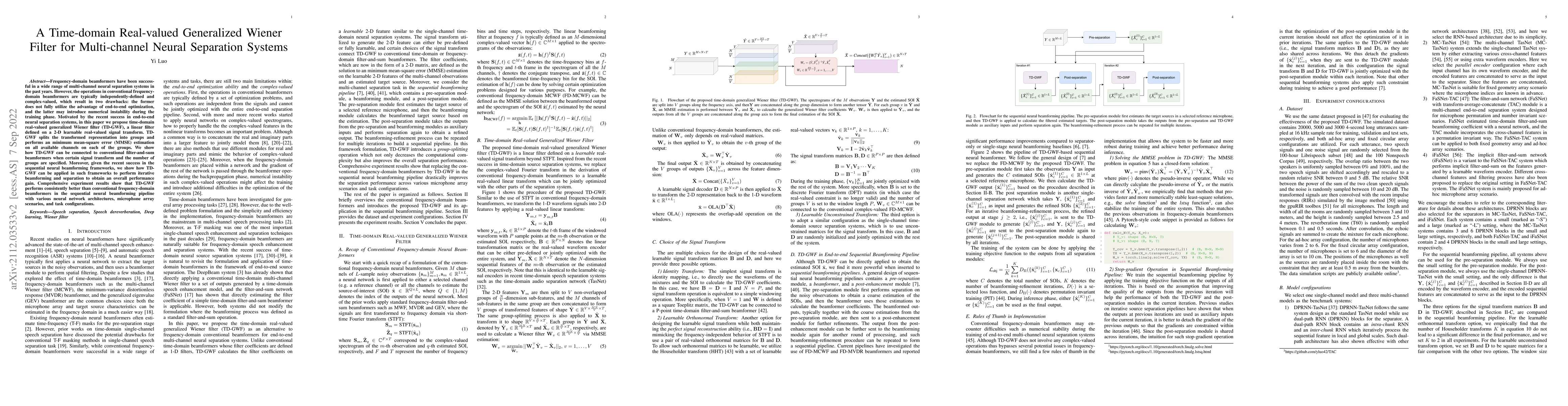 Thumbnail for A Time-domain Real-valued Generalized Wiener Filter for Multi-channel
  Neural Separation Systems