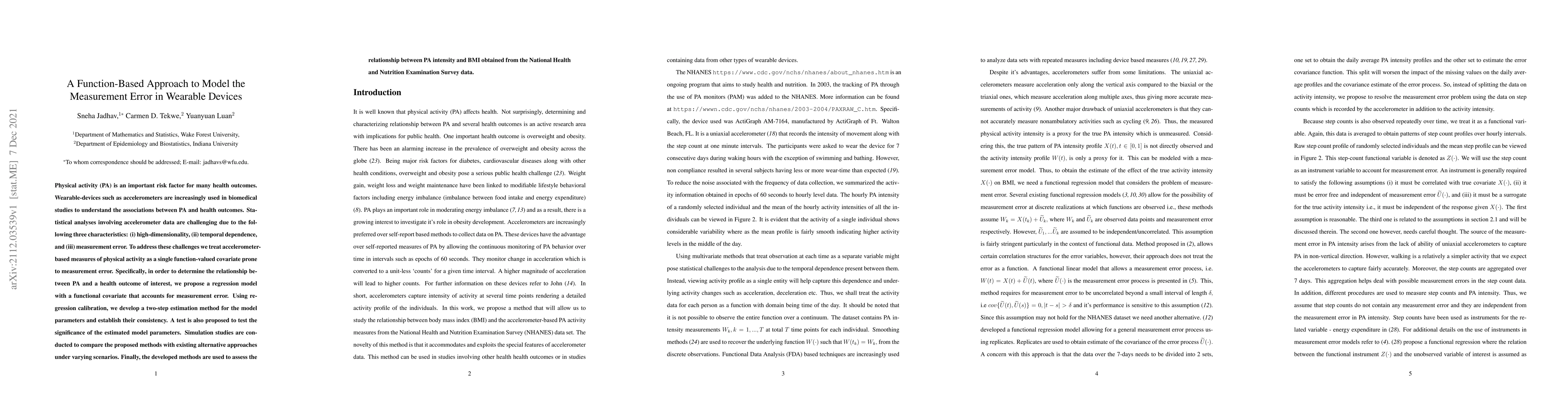 Thumbnail for A Function-Based Approach to Model the Measurement Error in Wearable
  Devices