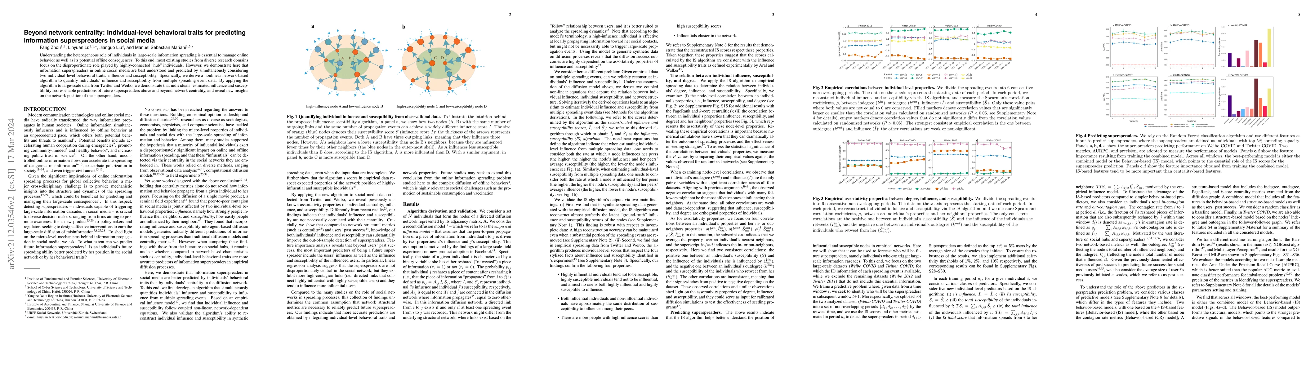 Thumbnail for Beyond network centrality: Individual-level behavioral traits for
  predicting information superspreaders in social media