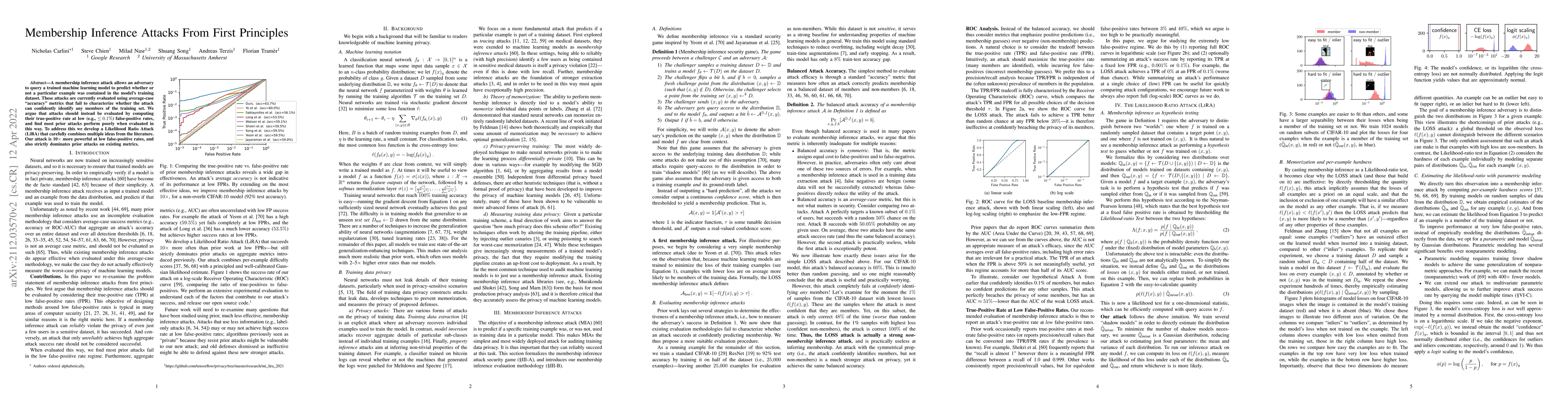 Thumbnail for Membership Inference Attacks From First Principles