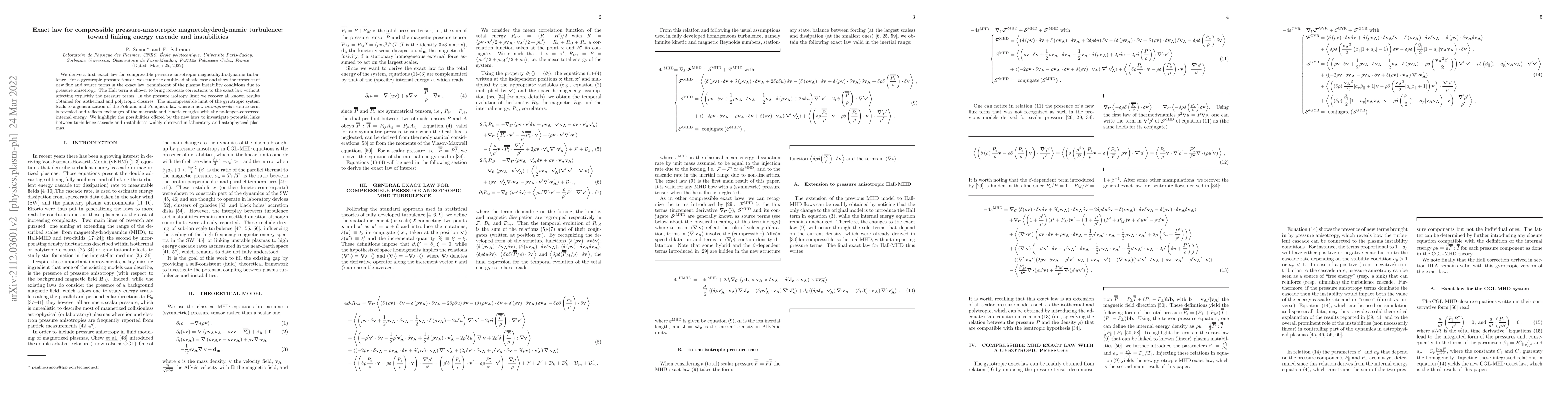 Thumbnail for Exact law for compressible pressure-anisotropic magnetohydrodynamic
  turbulence: toward linking energy cascade and instabilities