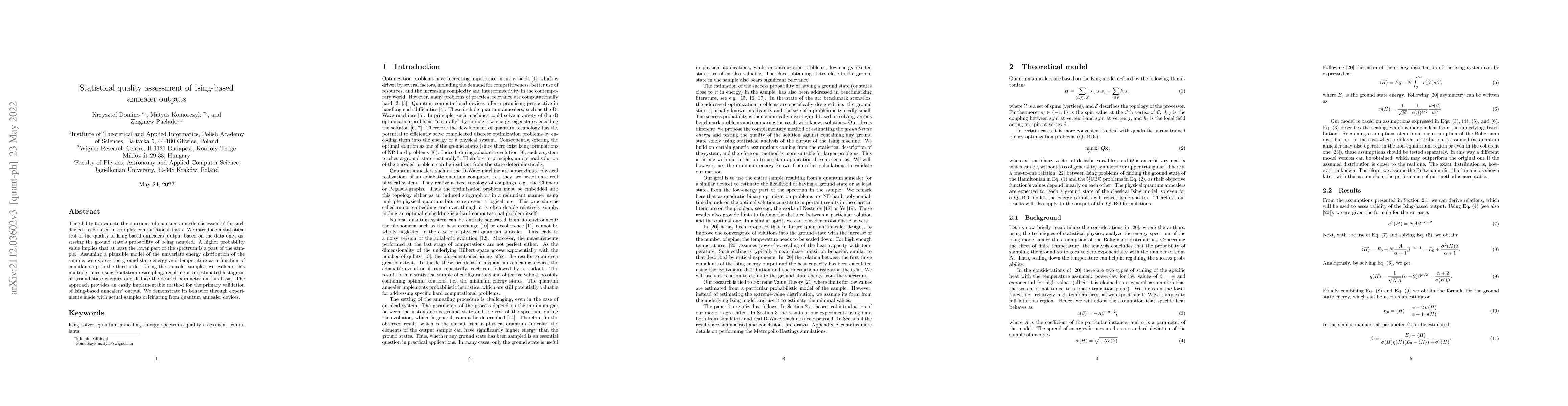 Thumbnail for Statistical quality assessment of Ising-based annealer outputs