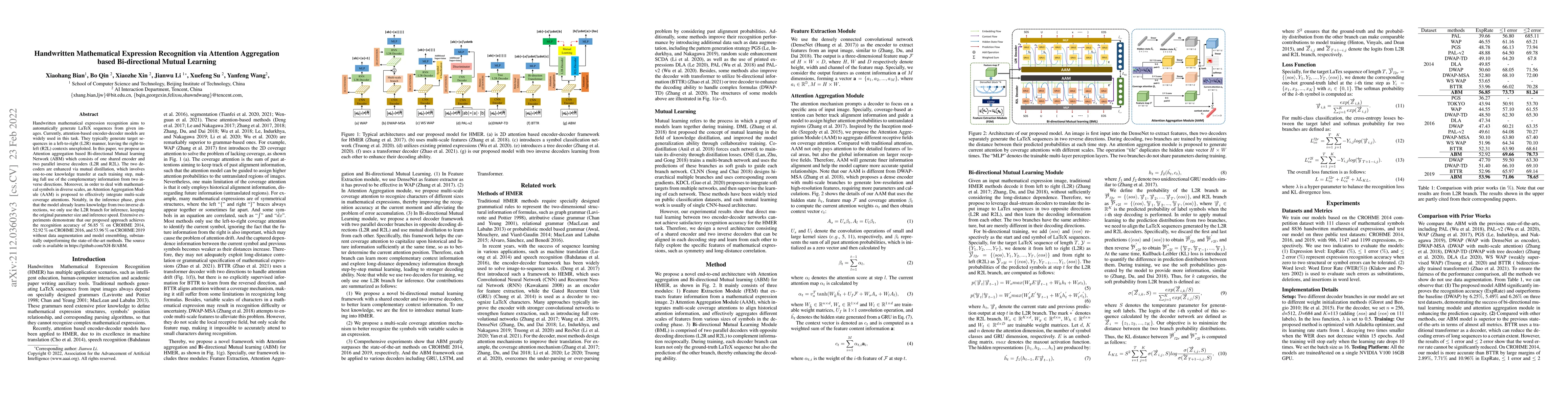 Thumbnail for Handwritten Mathematical Expression Recognition via Attention
  Aggregation based Bi-directional Mutual Learning