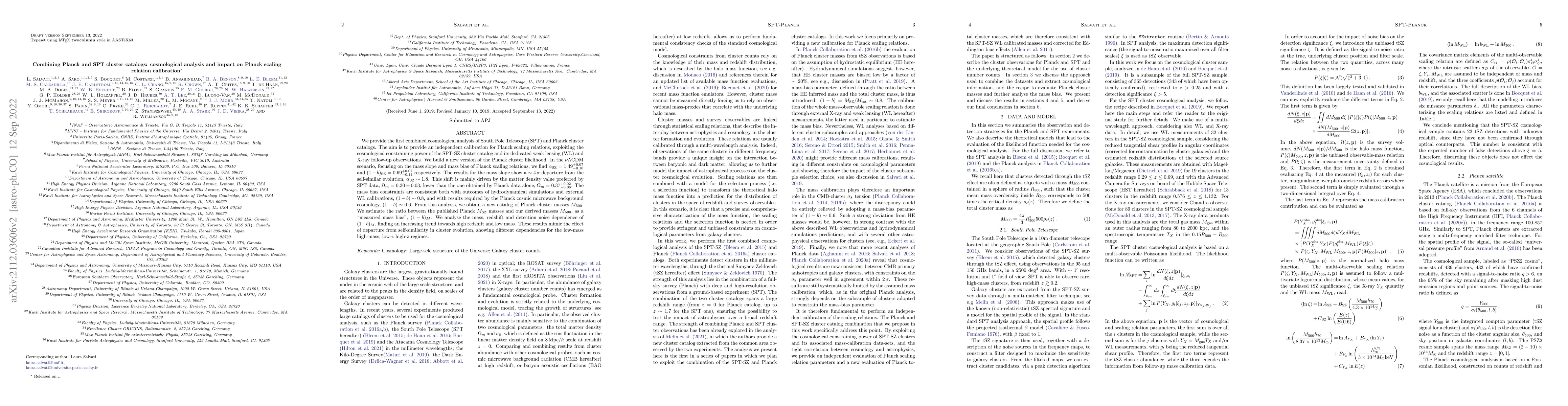 Thumbnail for Combining Planck and SPT cluster catalogs: cosmological analysis and
  impact on Planck scaling relation calibration