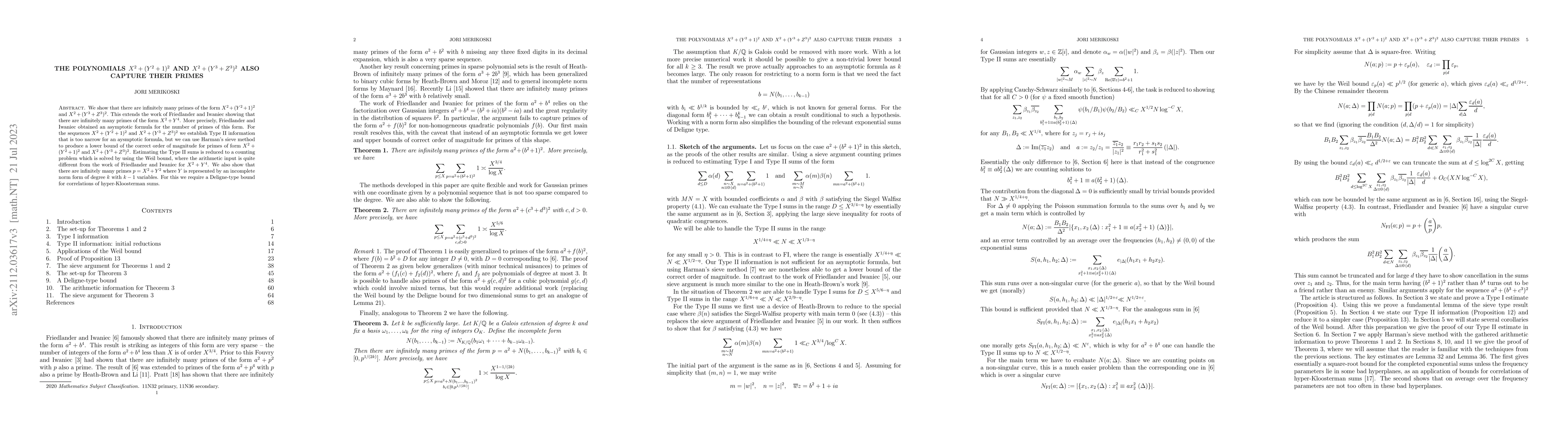 Thumbnail for The polynomials $X^2+(Y^2+1)^2$ and $X^{2} + (Y^3+Z^3)^2$ also capture
  their primes