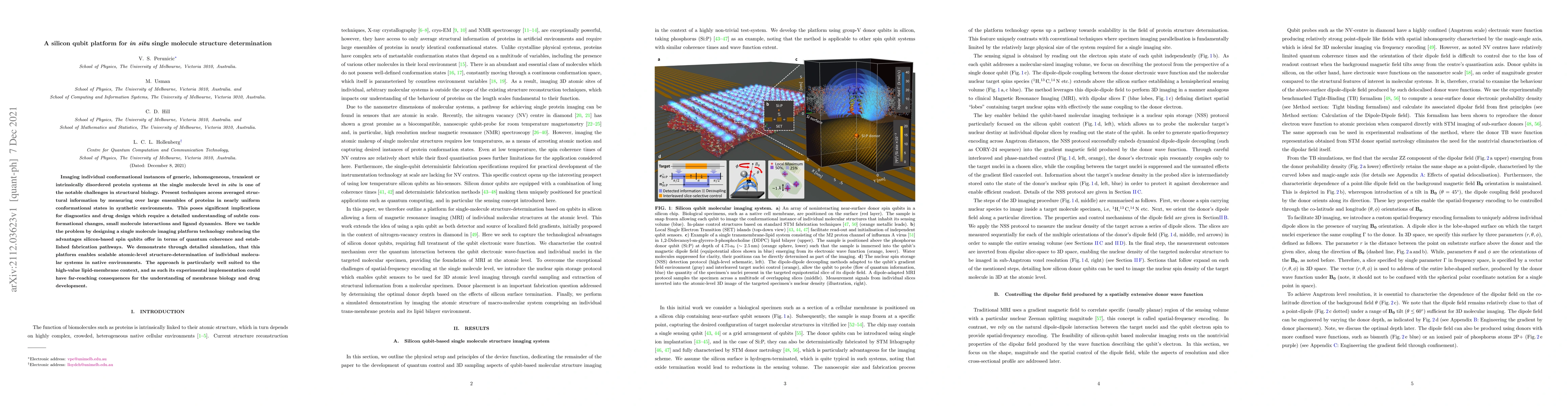 Thumbnail for A silicon qubit platform for in situ single molecule structure
  determination