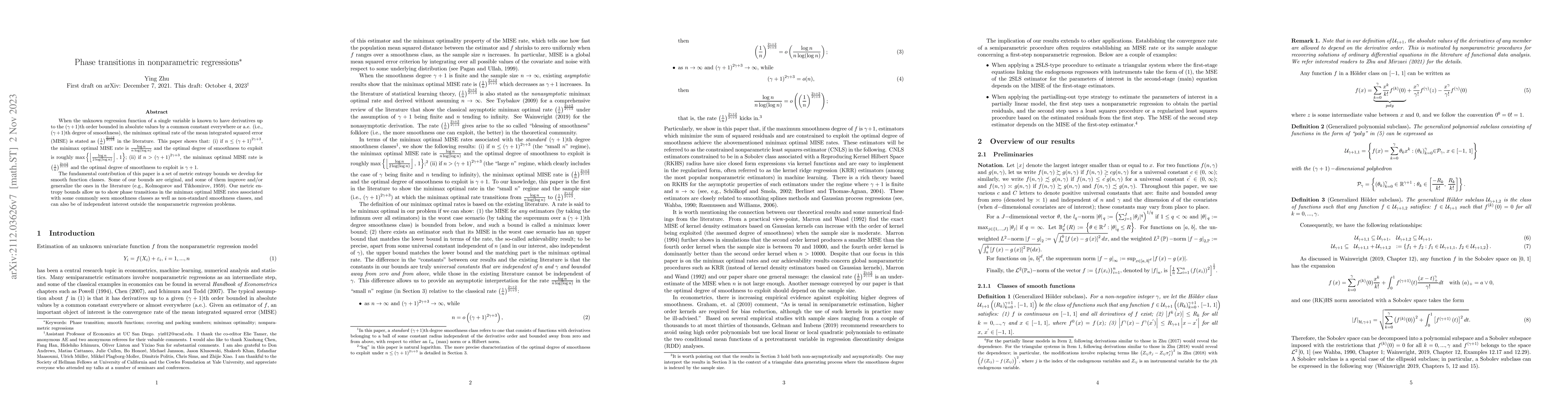 Thumbnail for Phase transitions in nonparametric regressions