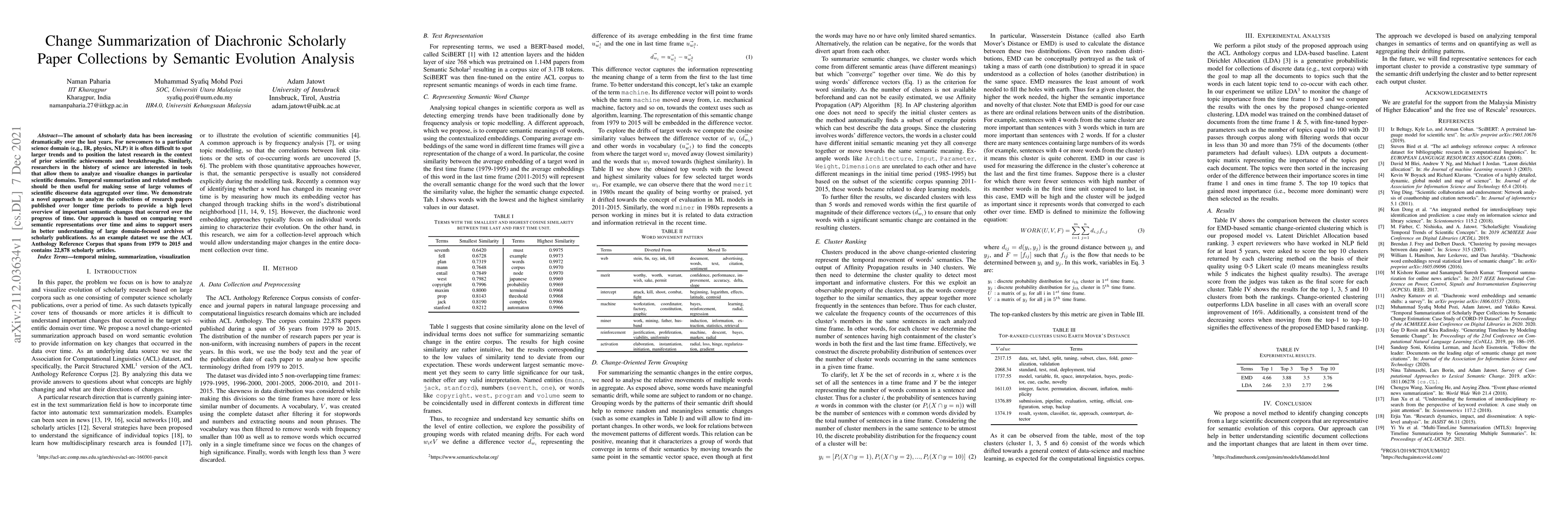 Thumbnail for Change Summarization of Diachronic Scholarly Paper Collections by
  Semantic Evolution Analysis