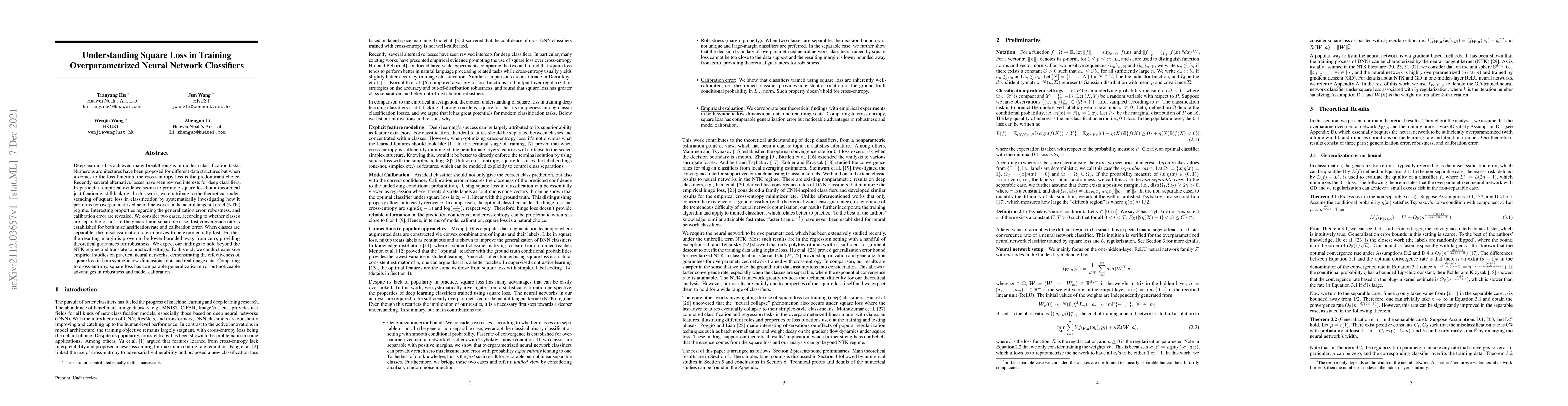 Thumbnail for Understanding Square Loss in Training Overparametrized Neural Network
  Classifiers
