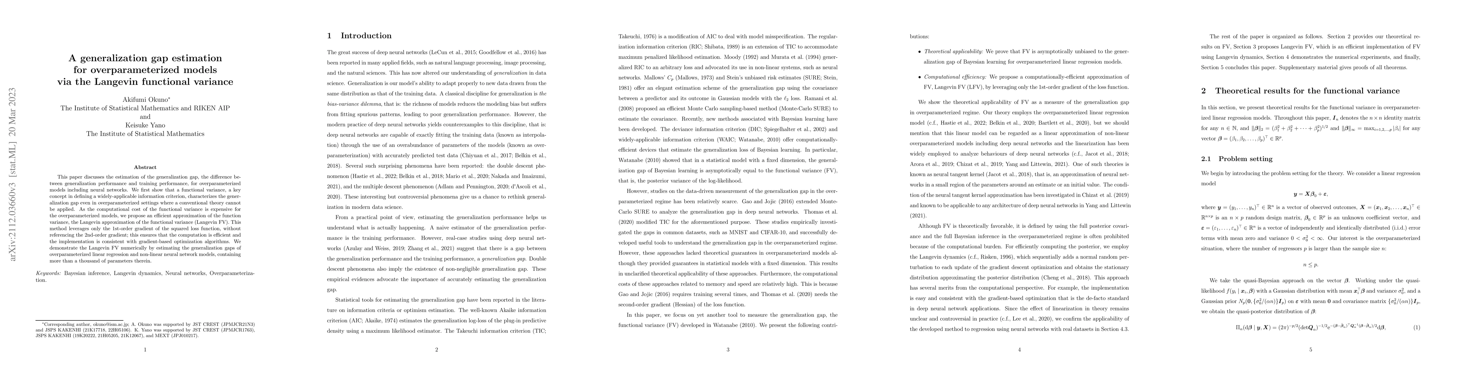 Thumbnail for A generalization gap estimation for overparameterized models via the
  Langevin functional variance