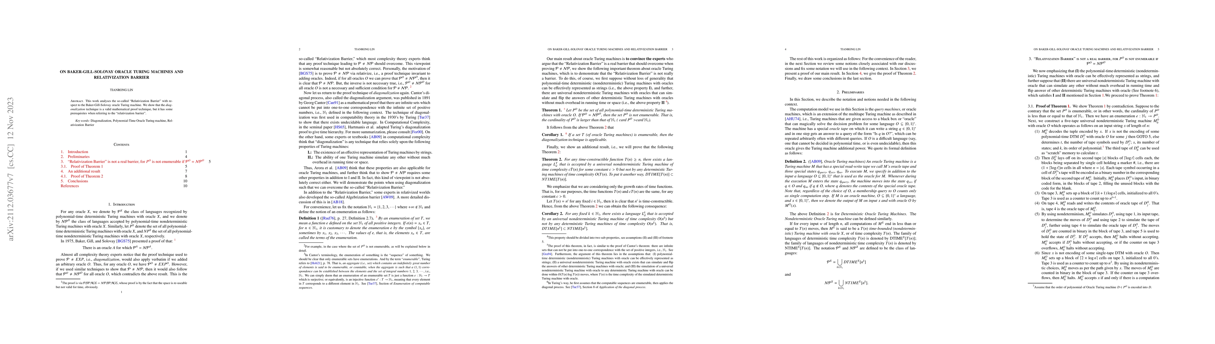 Thumbnail for On Baker-Gill-Solovay Oracle Turing Machines and Relativization Barrier