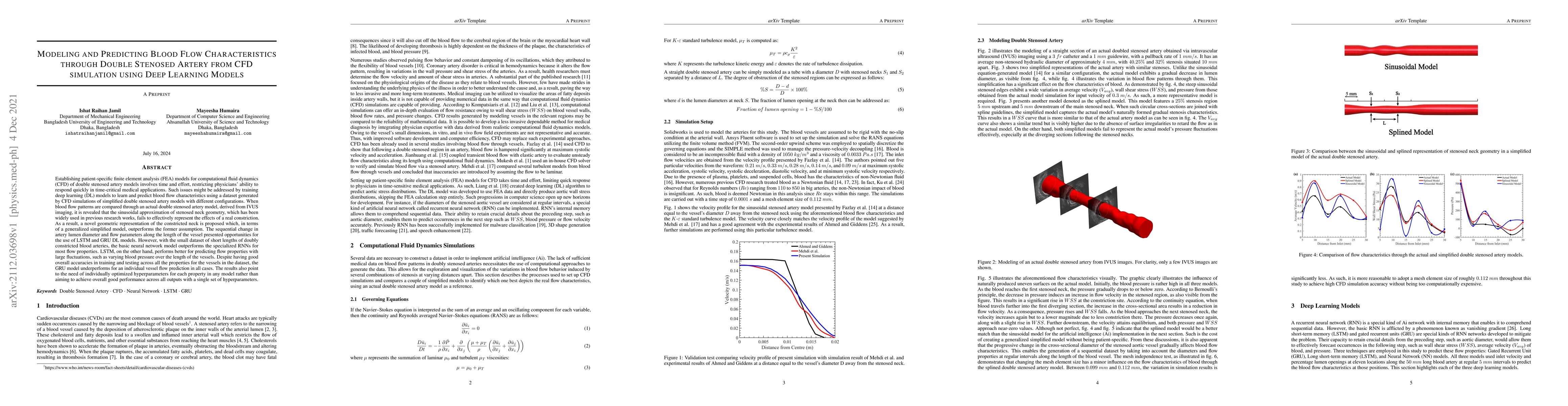 Thumbnail for Modeling and Predicting Blood Flow Characteristics through Double
  Stenosed Artery from CFD simulation using Deep Learning Models
