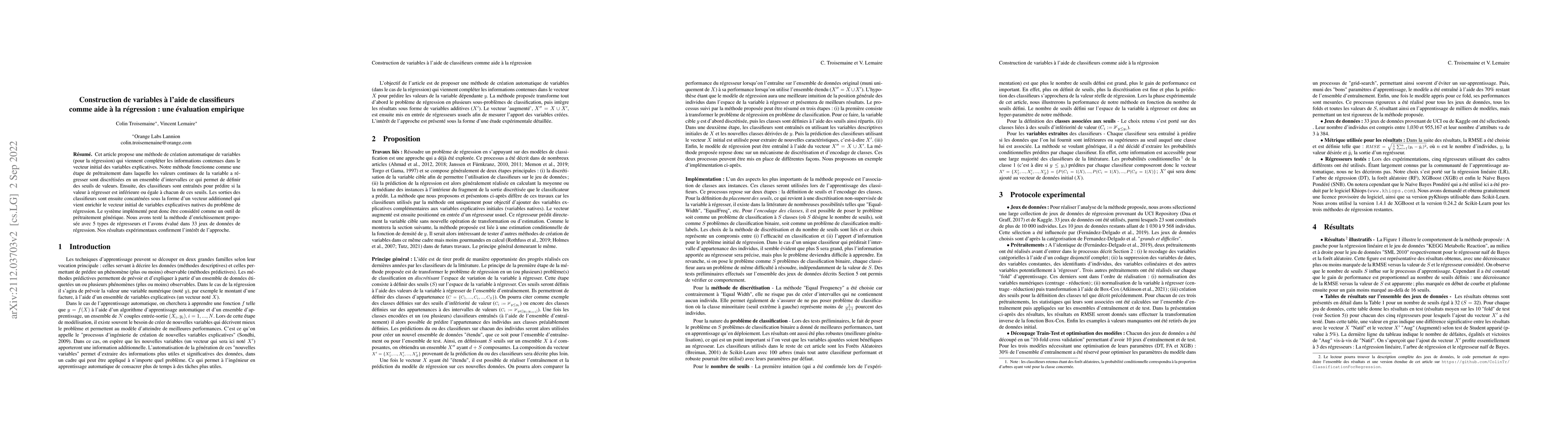 Thumbnail for Construction de variables a l'aide de classifieurs comme aide a la
  regression