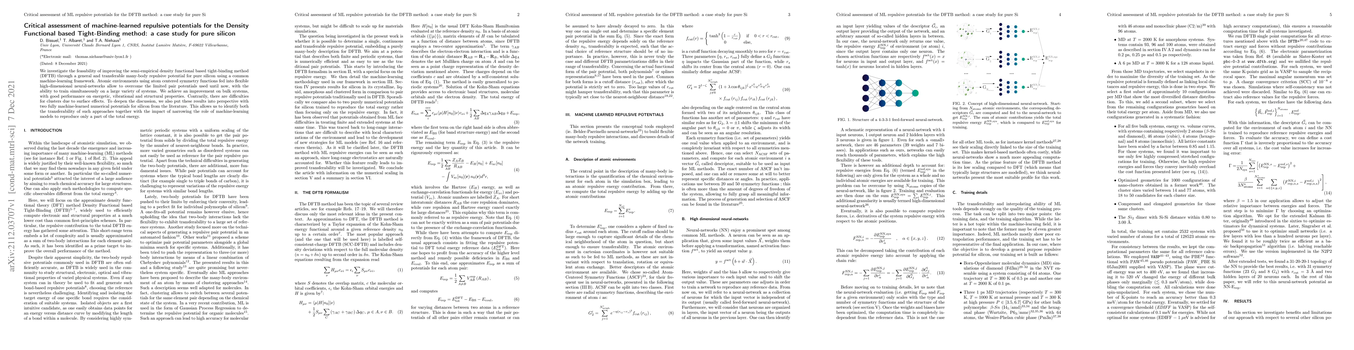 Thumbnail for Critical assessment of machine-learned repulsive potentials for the
  Density Functional based Tight-Binding method: a case study for pure silicon