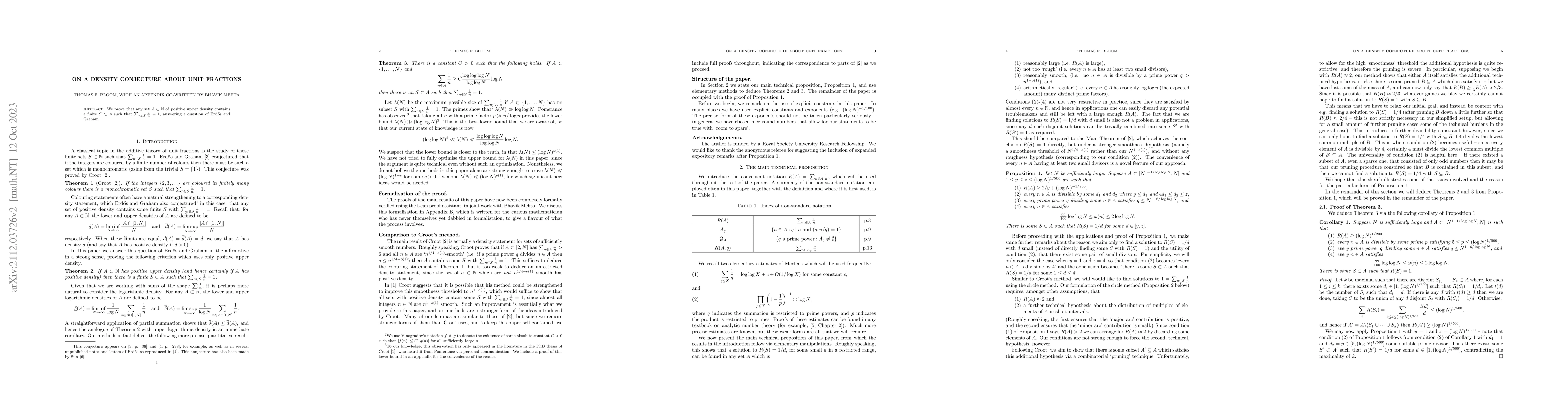Thumbnail for On a density conjecture about unit fractions