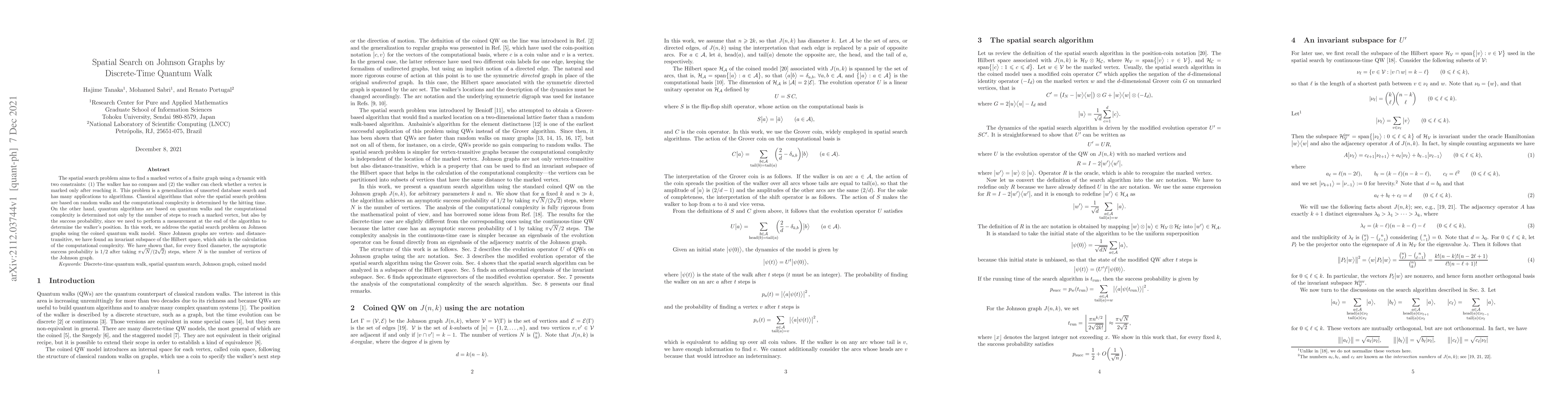 Thumbnail for Spatial Search on Johnson Graphs by Discrete-Time Quantum Walk