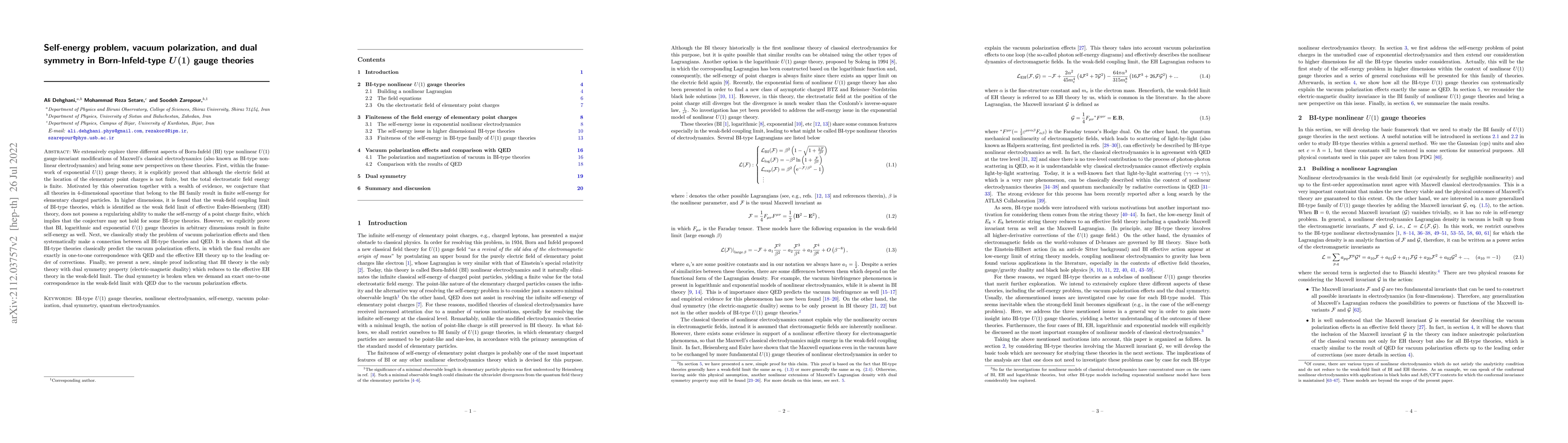 Thumbnail for Self-energy problem, vacuum polarization, and dual symmetry in
  Born-Infeld-type $U(1)$ gauge theories