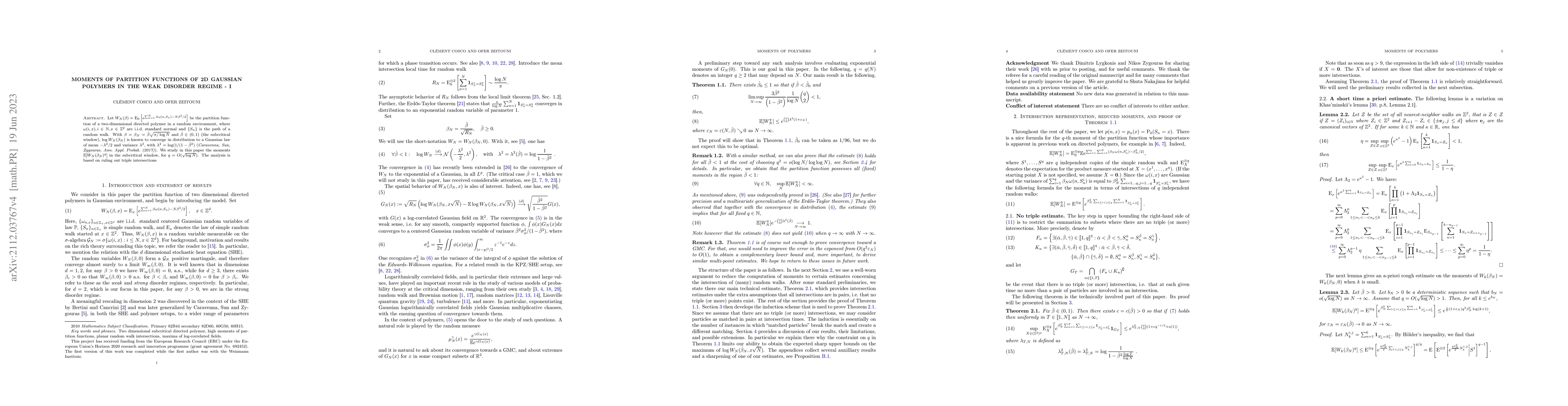 Thumbnail for Moments of partition functions of 2D Gaussian polymers in the weak
  disorder regime -- I