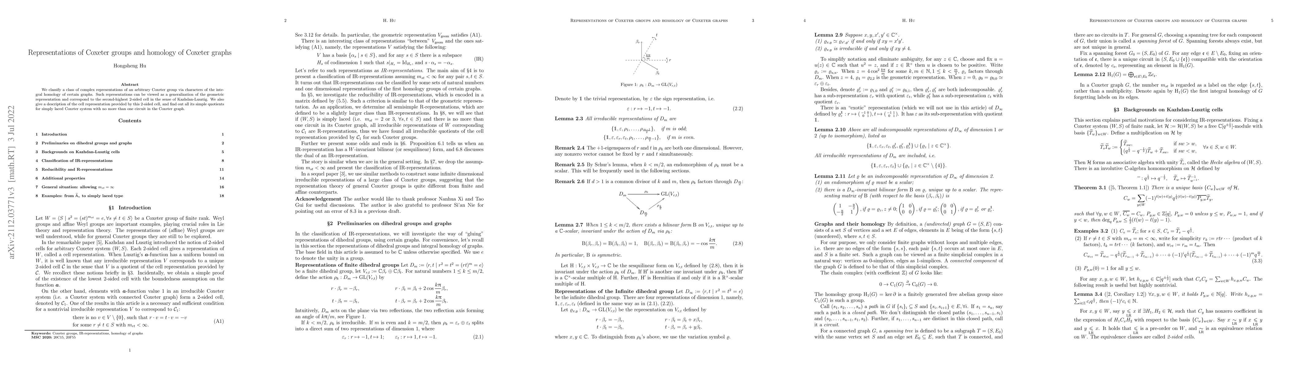 Thumbnail for Representations of Coxeter groups and homology of Coxeter graphs