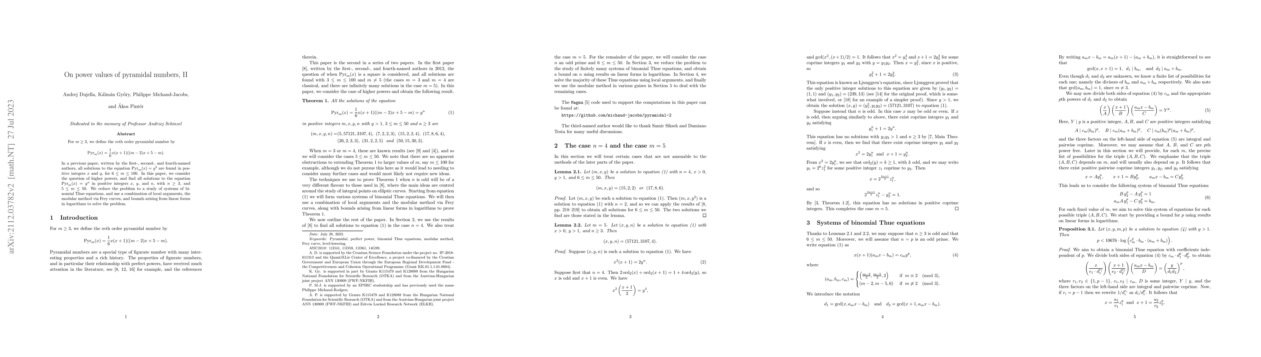 Thumbnail for On power values of pyramidal numbers, II
