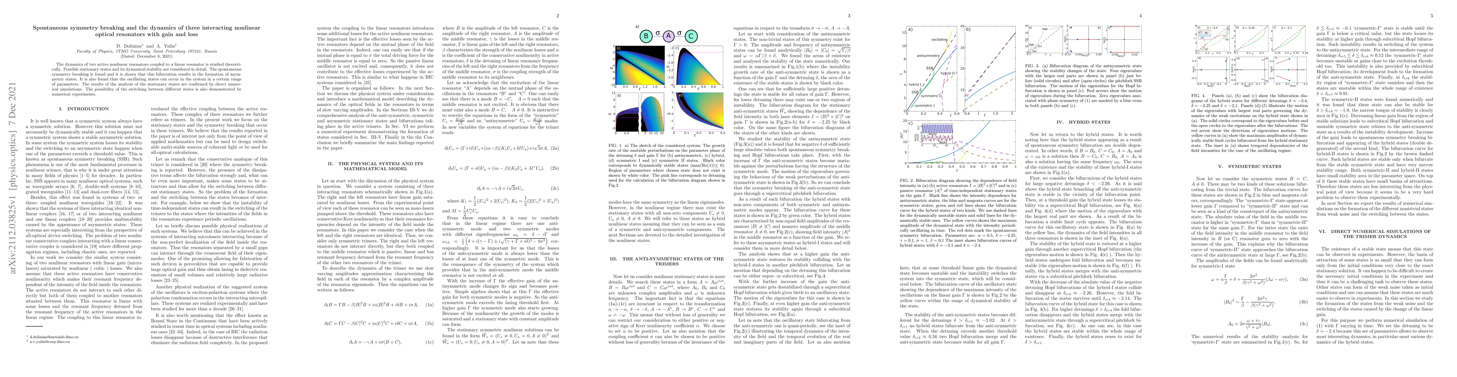 Thumbnail for Spontaneous symmetry breaking and the dynamics of three interacting
  nonlinear optical resonators with gain and loss