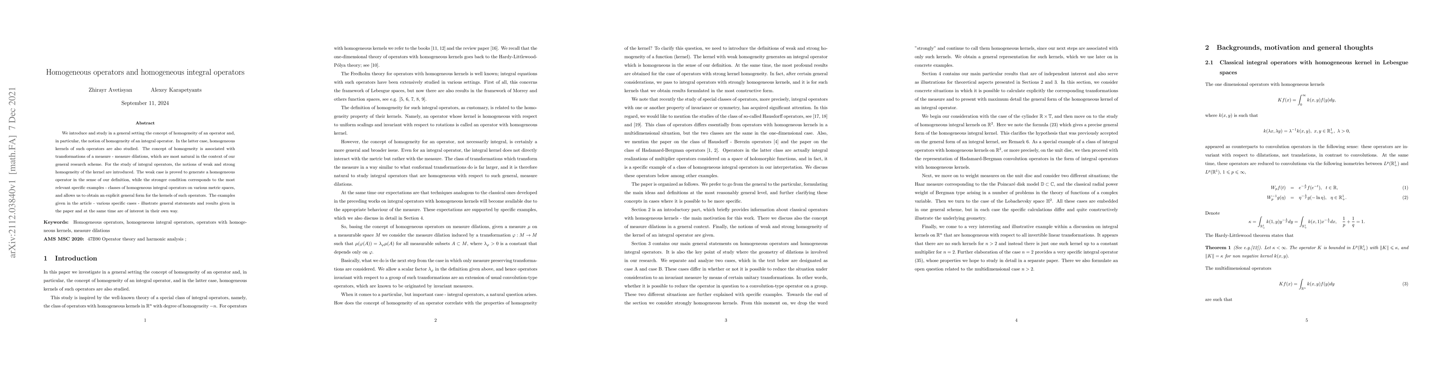 Thumbnail for Homogeneous operators and homogeneous integral operators