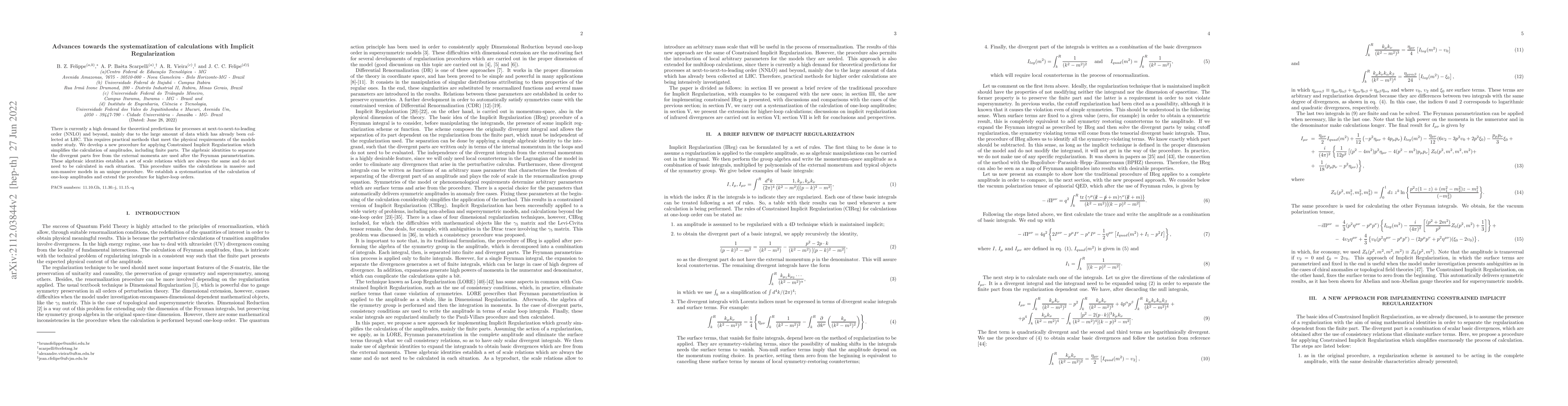 Thumbnail for Advances towards the systematization of calculations with Implicit
  Regularization