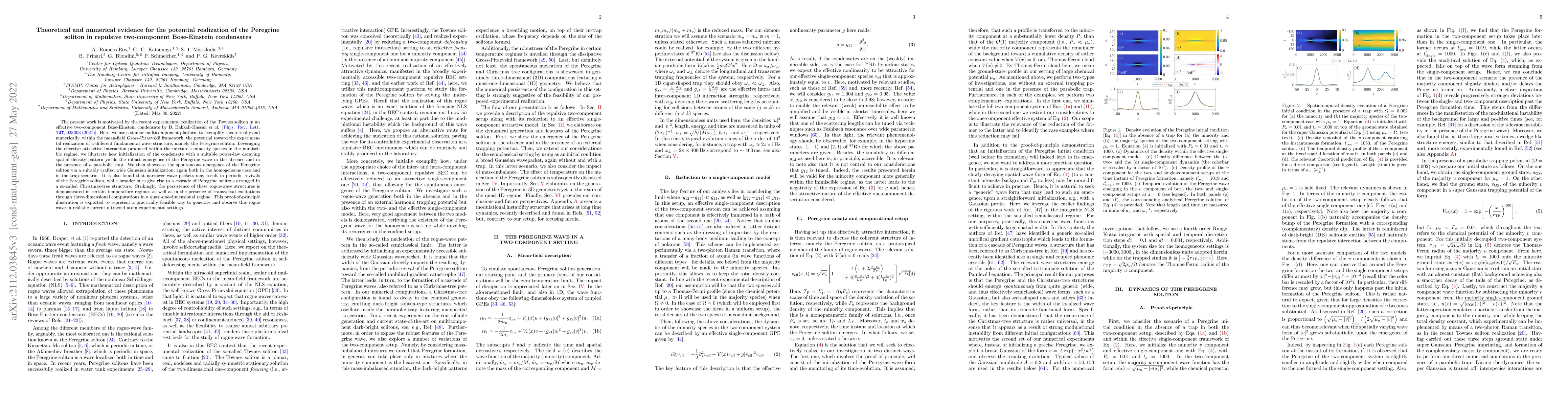 Thumbnail for Theoretical and numerical evidence for the potential realization of the
  Peregrine soliton in repulsive two-component Bose-Einstein condensates