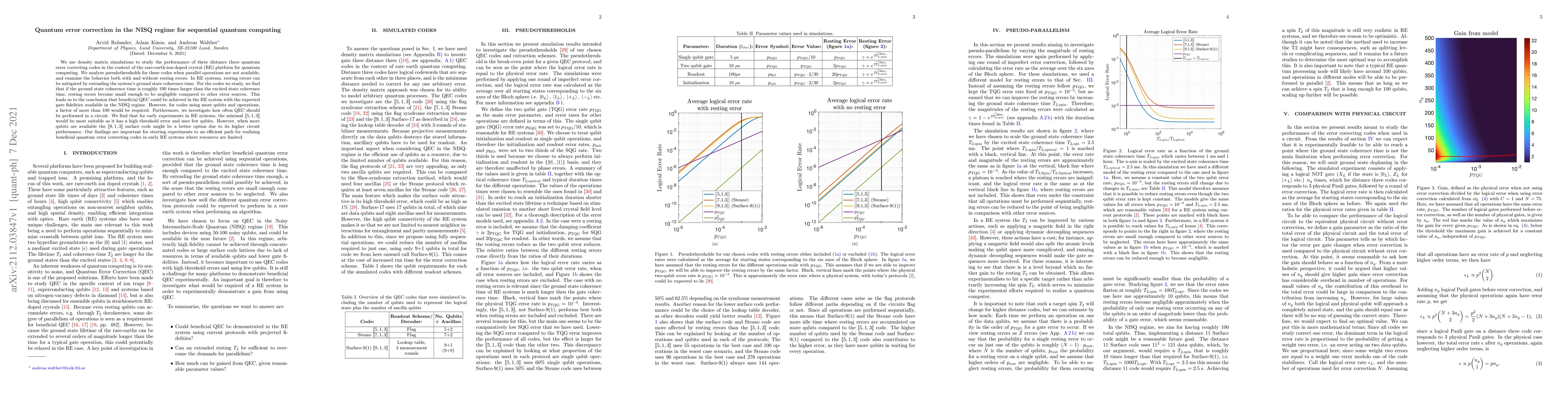 Thumbnail for Quantum error correction in the NISQ regime for sequential quantum
  computing