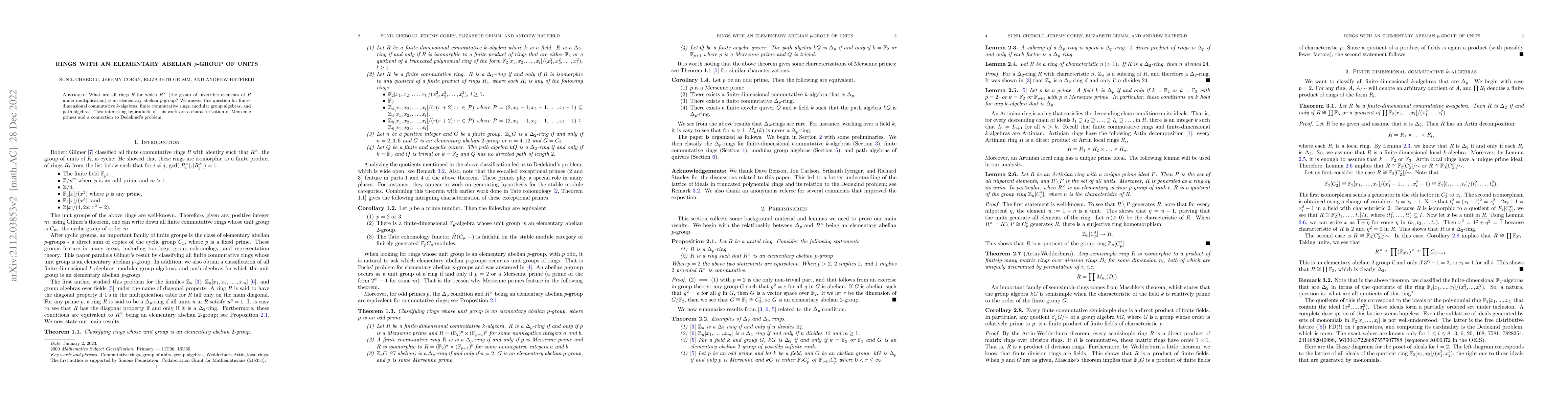 Thumbnail for Rings with an elementary abelian $p$-group of units