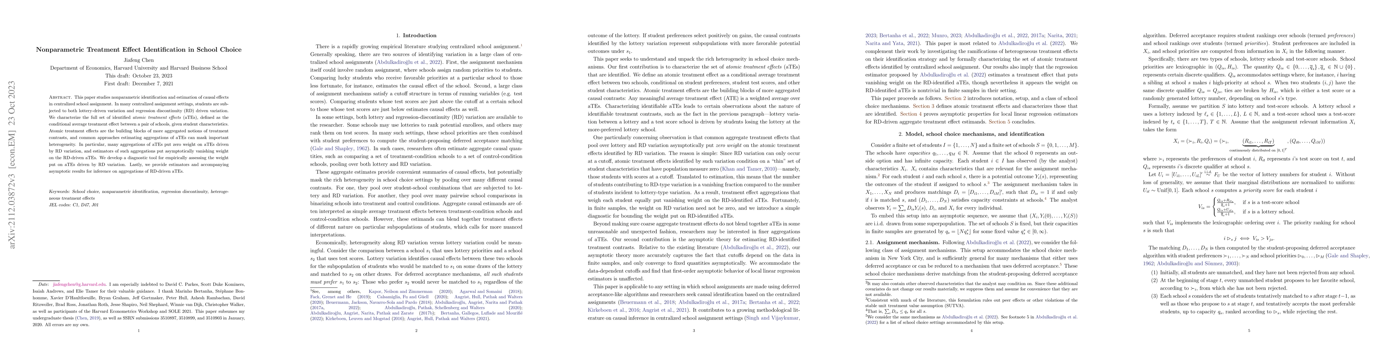 Thumbnail for Nonparametric Treatment Effect Identification in School Choice