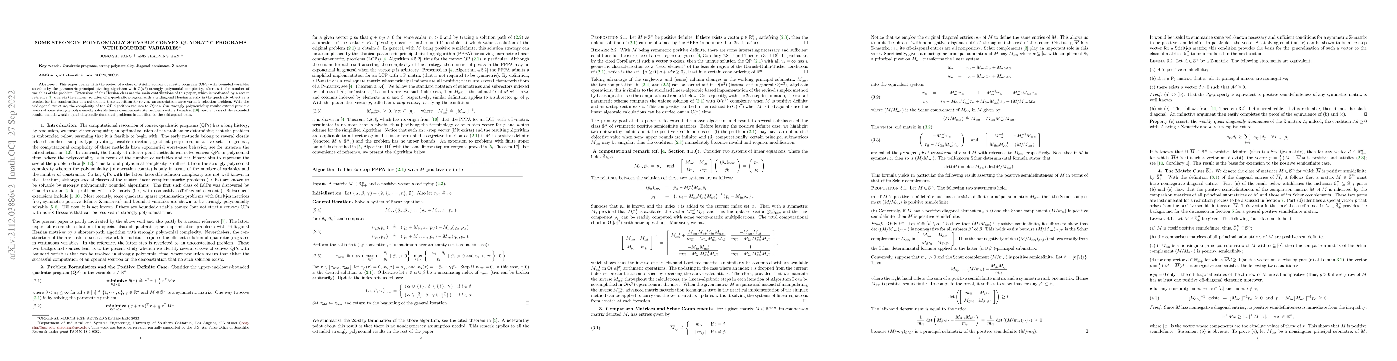 Thumbnail for Some Strongly Polynomially Solvable Convex Quadratic Programs with
  Bounded Variables