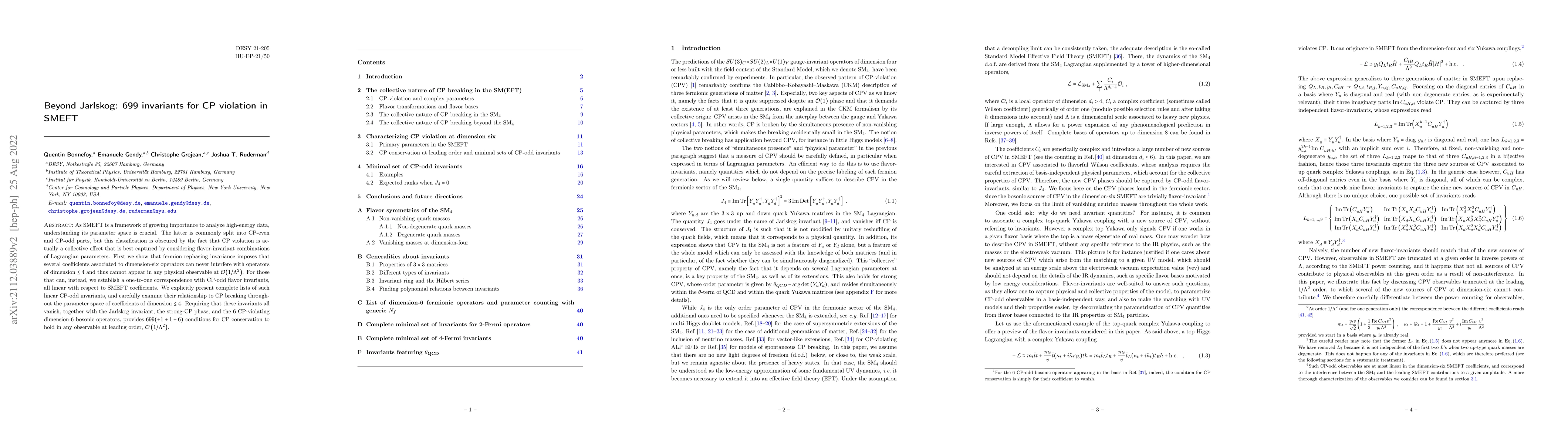 Thumbnail for Beyond Jarlskog: 699 invariants for CP violation in SMEFT