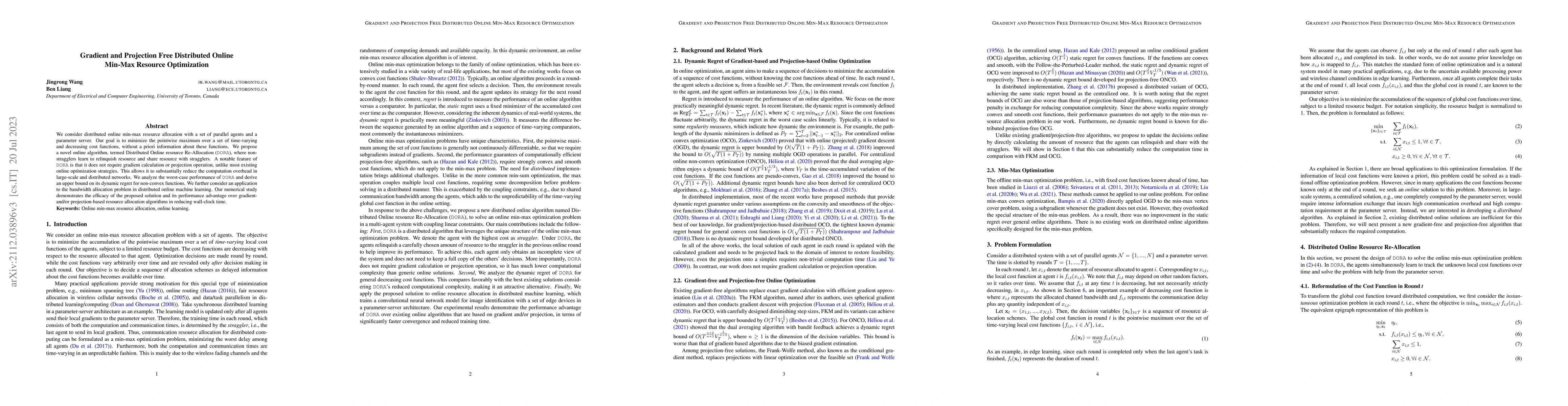 Thumbnail for Gradient and Projection Free Distributed Online Min-Max Resource
  Optimization