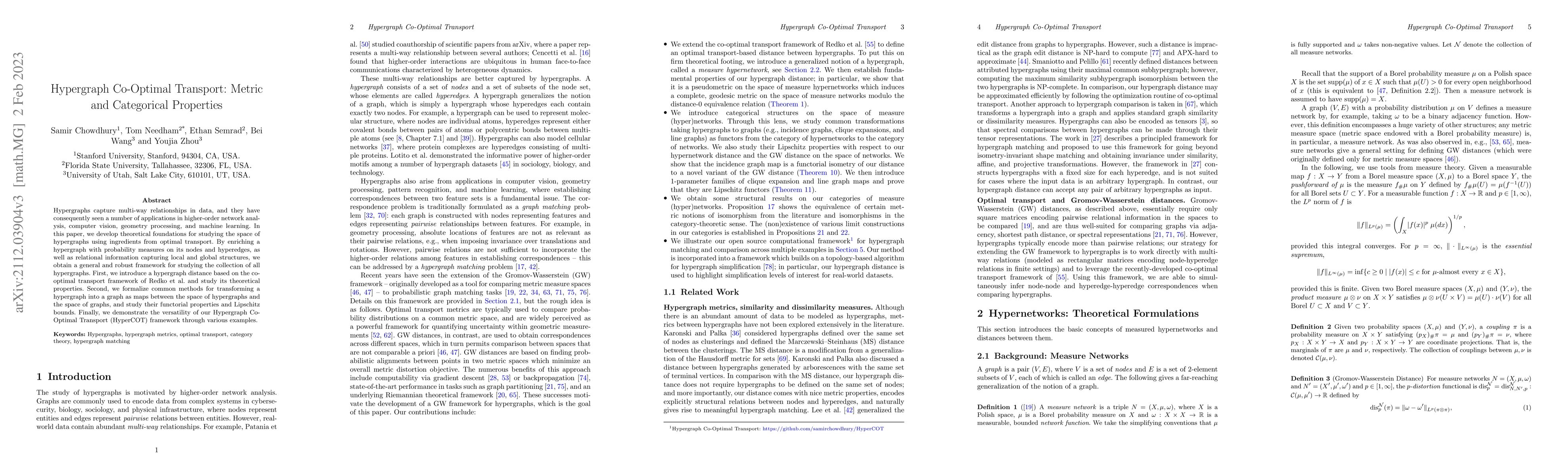 Thumbnail for Hypergraph Co-Optimal Transport: Metric and Categorical Properties