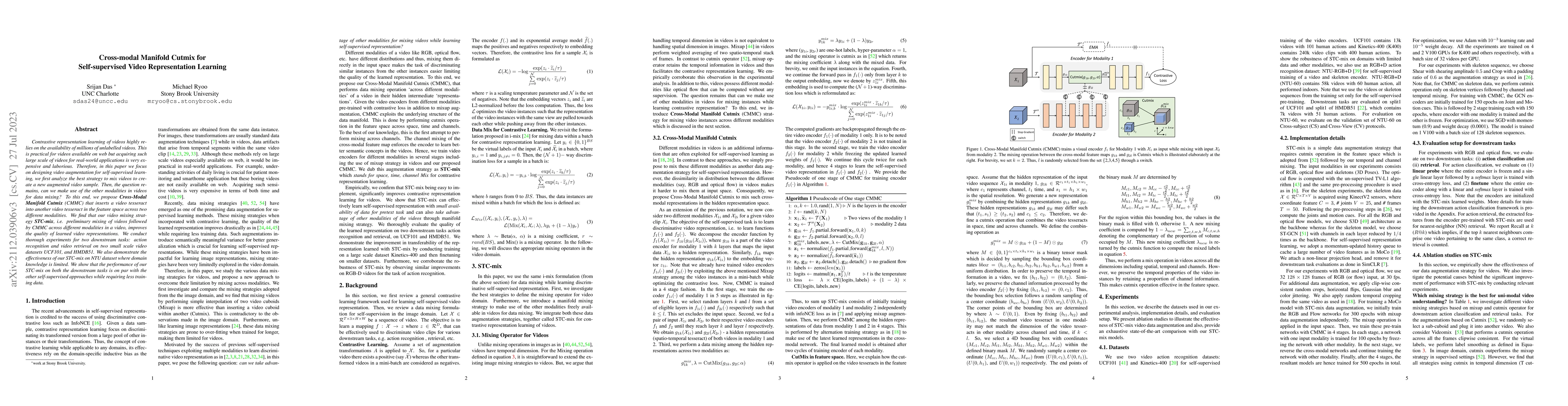 Thumbnail for Cross-modal Manifold Cutmix for Self-supervised Video Representation
  Learning