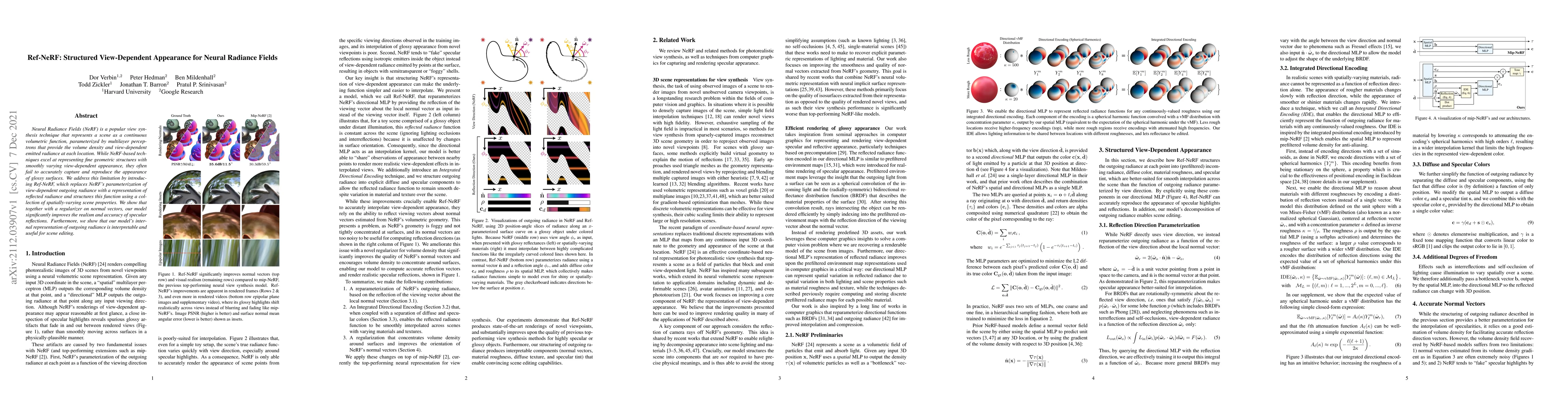 Thumbnail for Ref-NeRF: Structured View-Dependent Appearance for Neural Radiance
  Fields