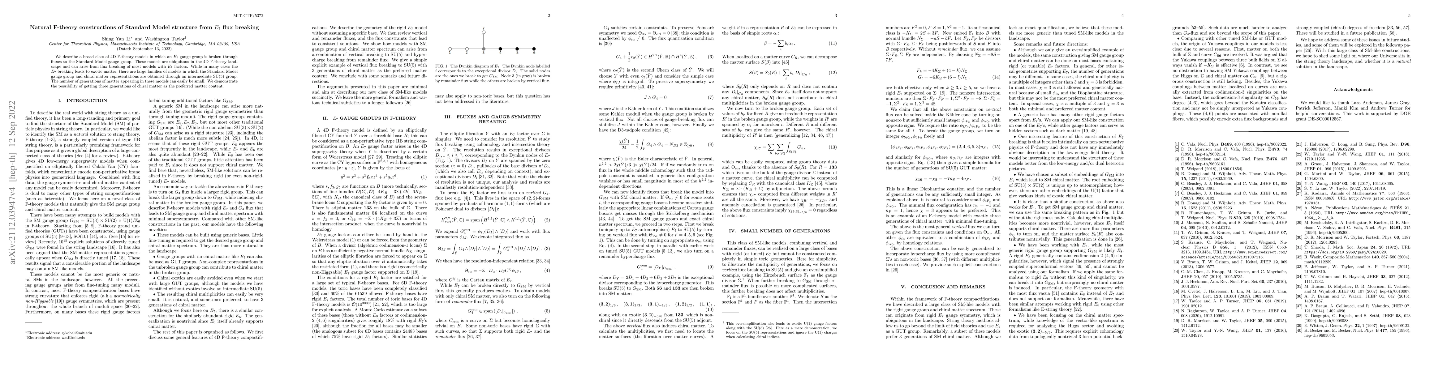 Thumbnail for Natural F-theory constructions of Standard Model structure from $E_7$
  flux breaking