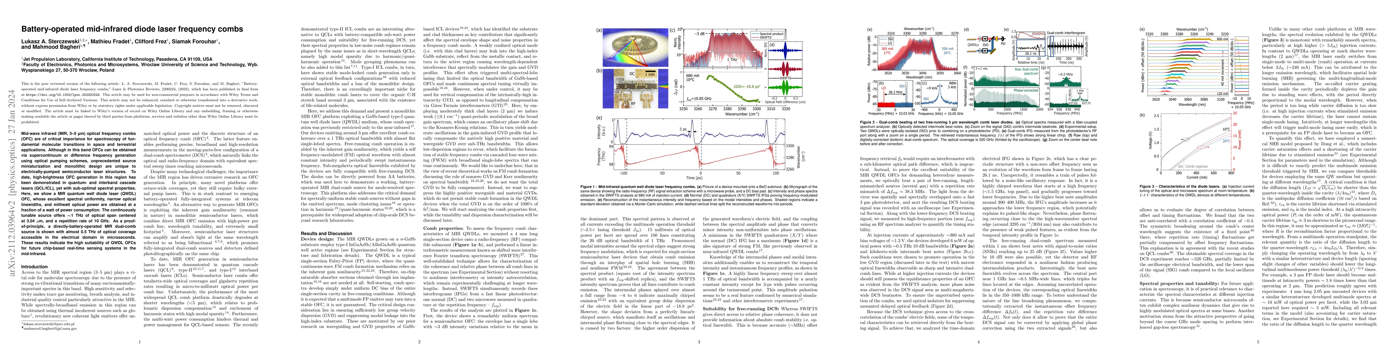 Thumbnail for Battery-operated mid-infrared diode laser frequency combs