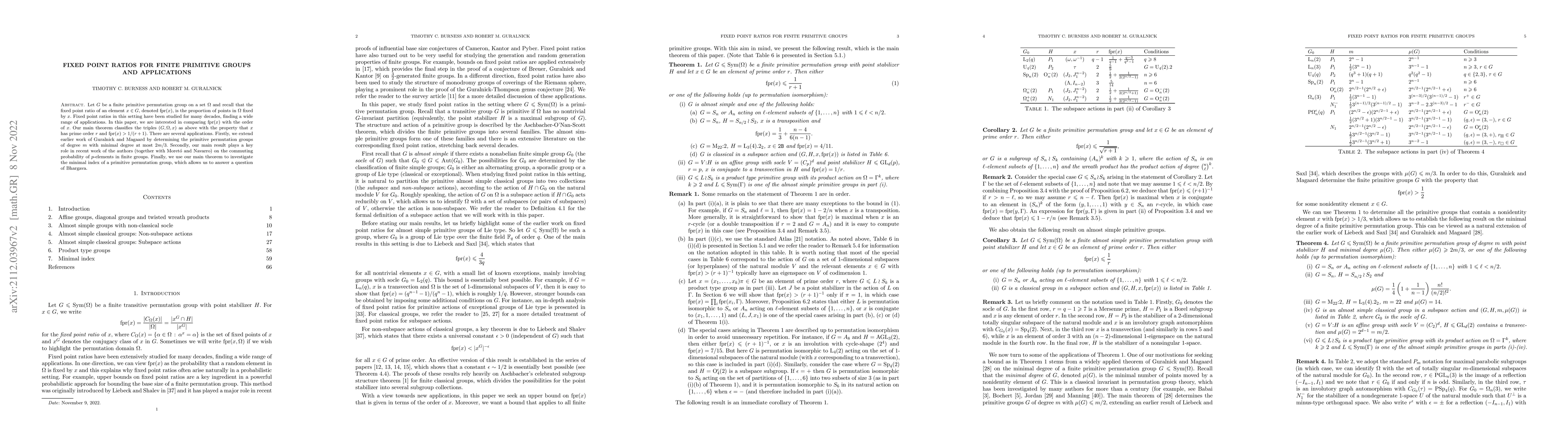 Thumbnail for Fixed point ratios for finite primitive groups and applications