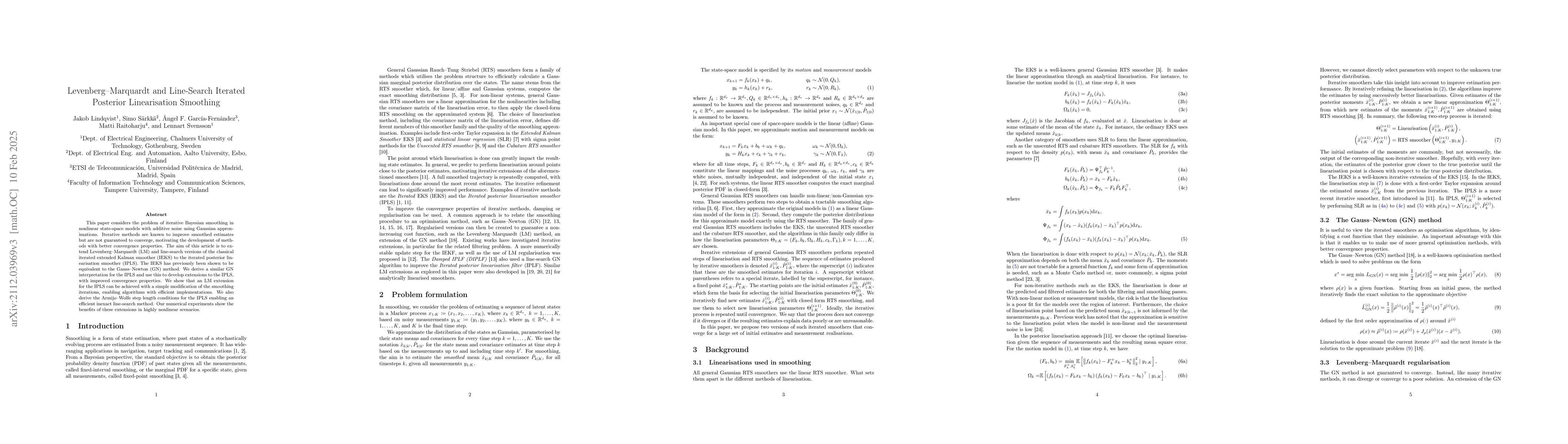 Thumbnail for Posterior linearisation smoothing with robust iterations