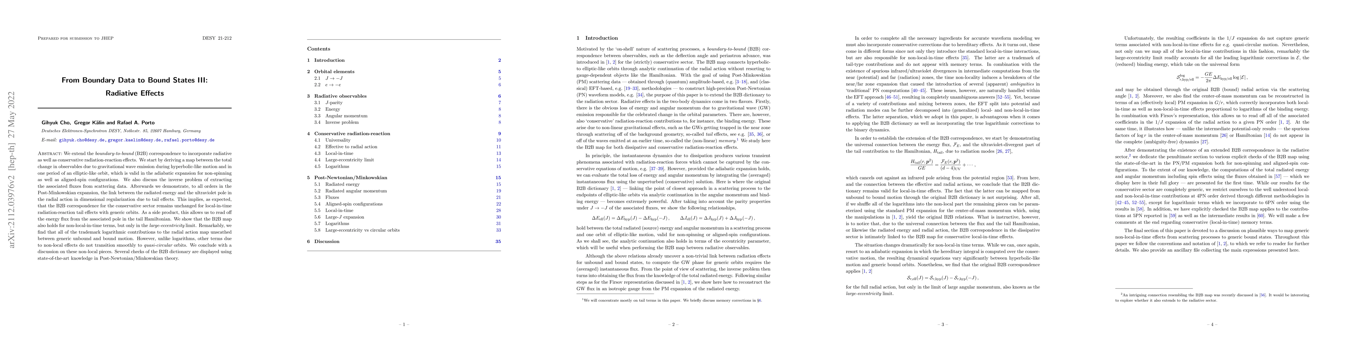 Thumbnail for From Boundary Data to Bound States III: Radiative Effects