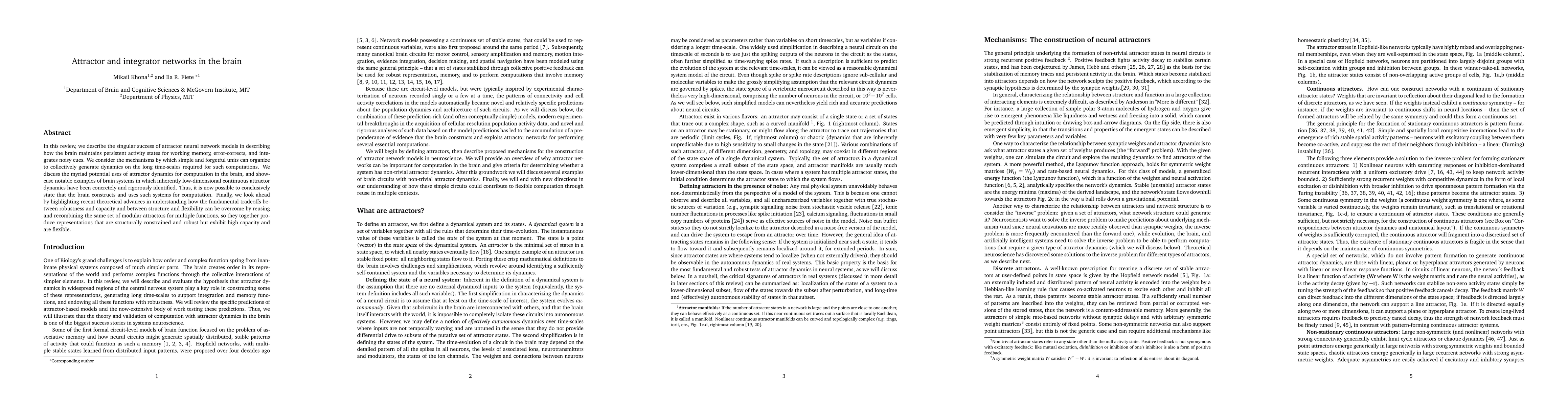 Thumbnail for Attractor and integrator networks in the brain