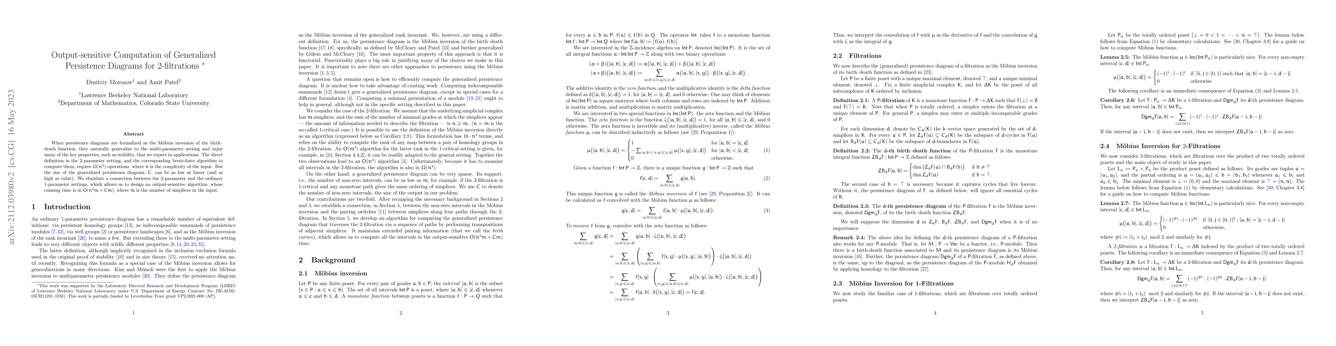Thumbnail for Output-sensitive Computation of Generalized Persistence Diagrams for
  2-filtrations