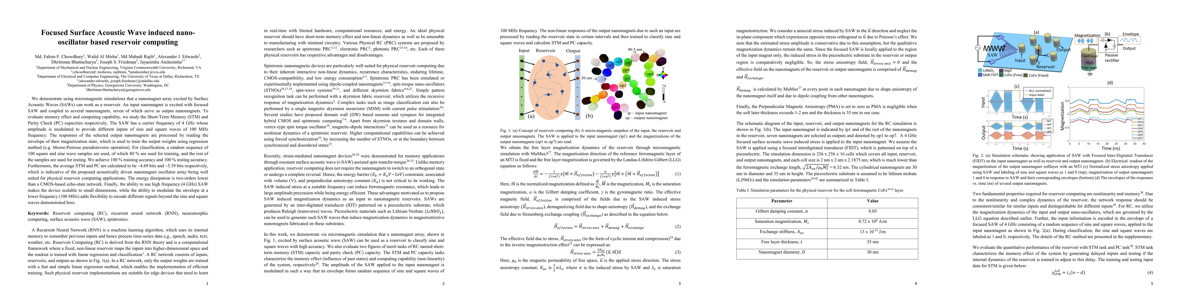 Thumbnail for Focused Surface Acoustic Wave induced nano-oscillator based reservoir
  computing