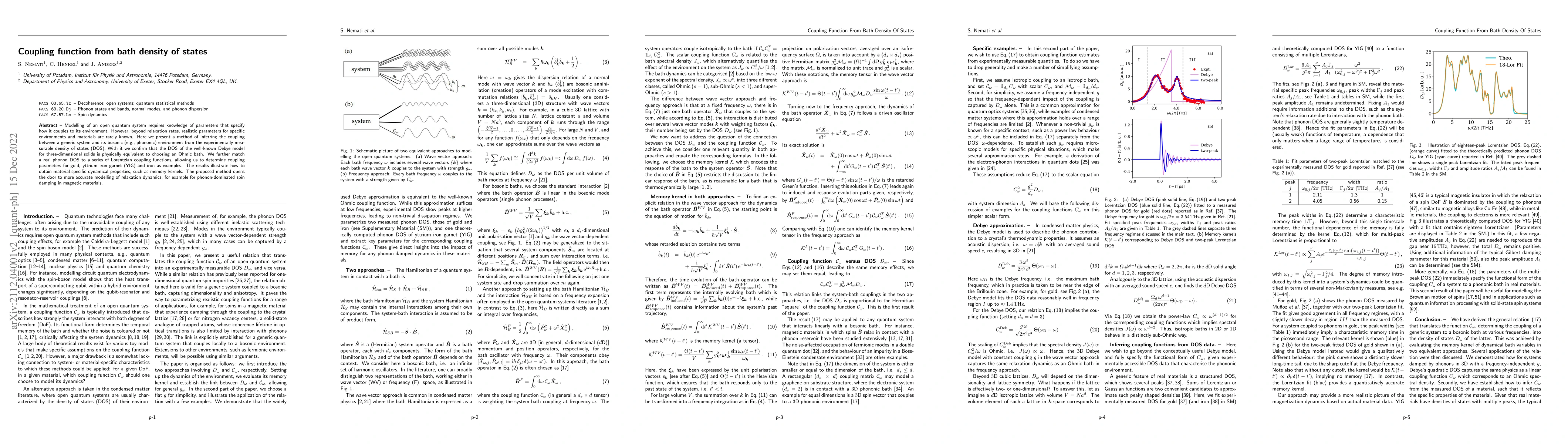 Thumbnail for Coupling function from bath density of states