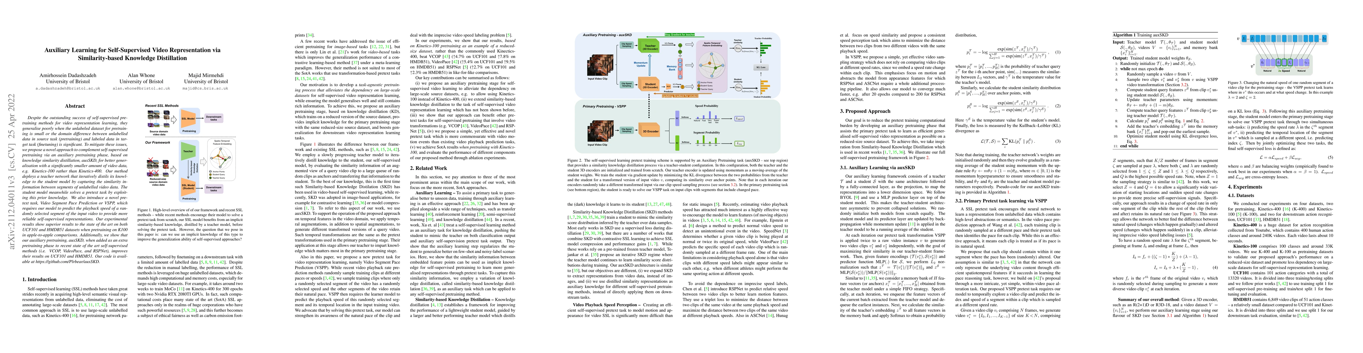 Thumbnail for Auxiliary Learning for Self-Supervised Video Representation via
  Similarity-based Knowledge Distillation