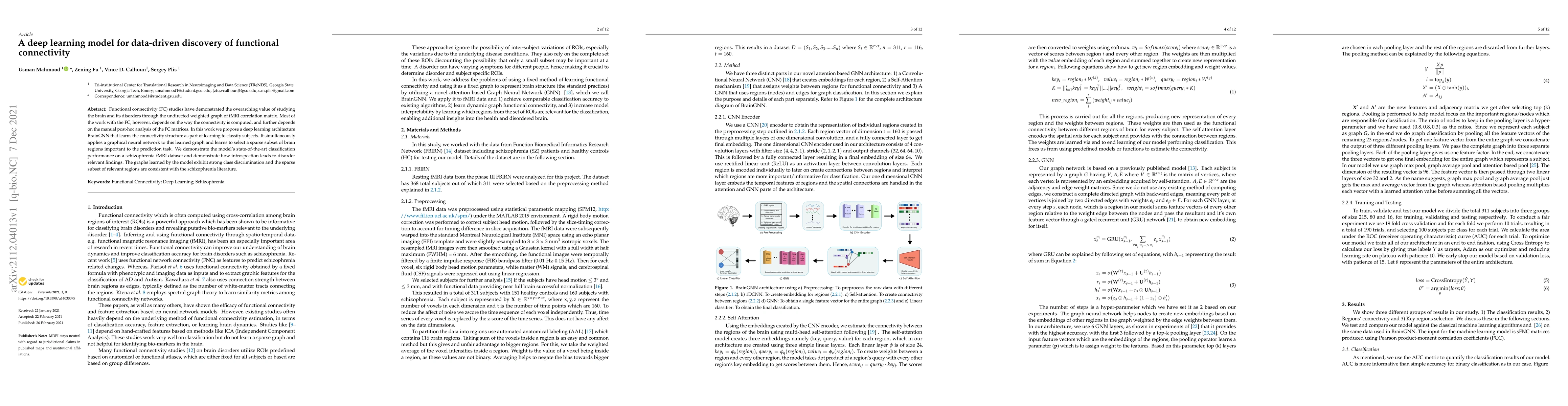 Thumbnail for A deep learning model for data-driven discovery of functional
  connectivity