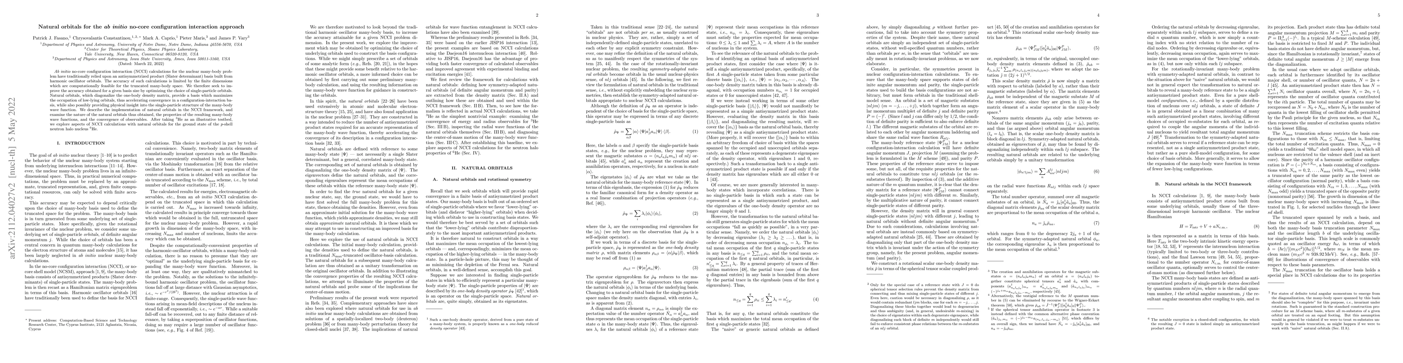 Thumbnail for Natural orbitals for the ab initio no-core configuration interaction
  approach